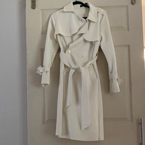 New Alice + Olivia double breasted suede leather ivory white trench coat small